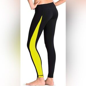 Fabletics Black Leggings with Yellow Side Panel